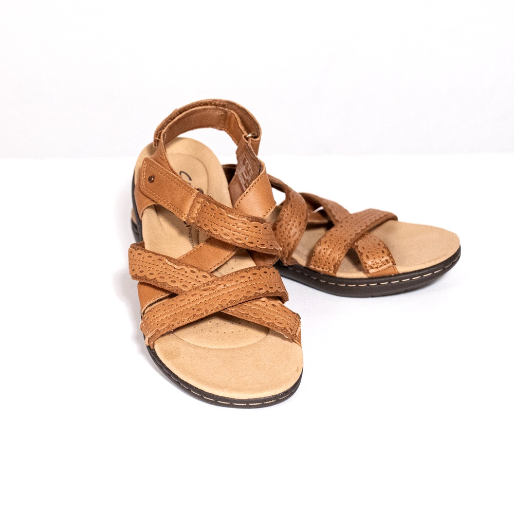 Clarks Laurieann Rena Comfort Sandals Women's Size 7.5M Strappy Brown Leather